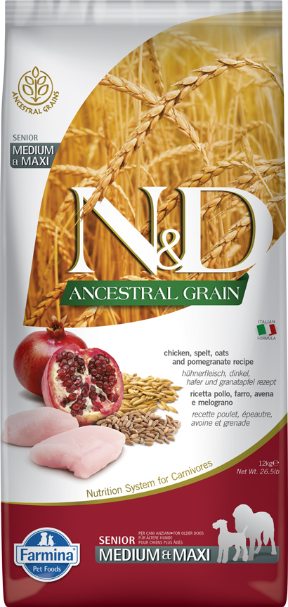 Trockenfutter Farmina N&D Low Ancestral Grain - Senior Medium Maxi Huhn & Granatapfel