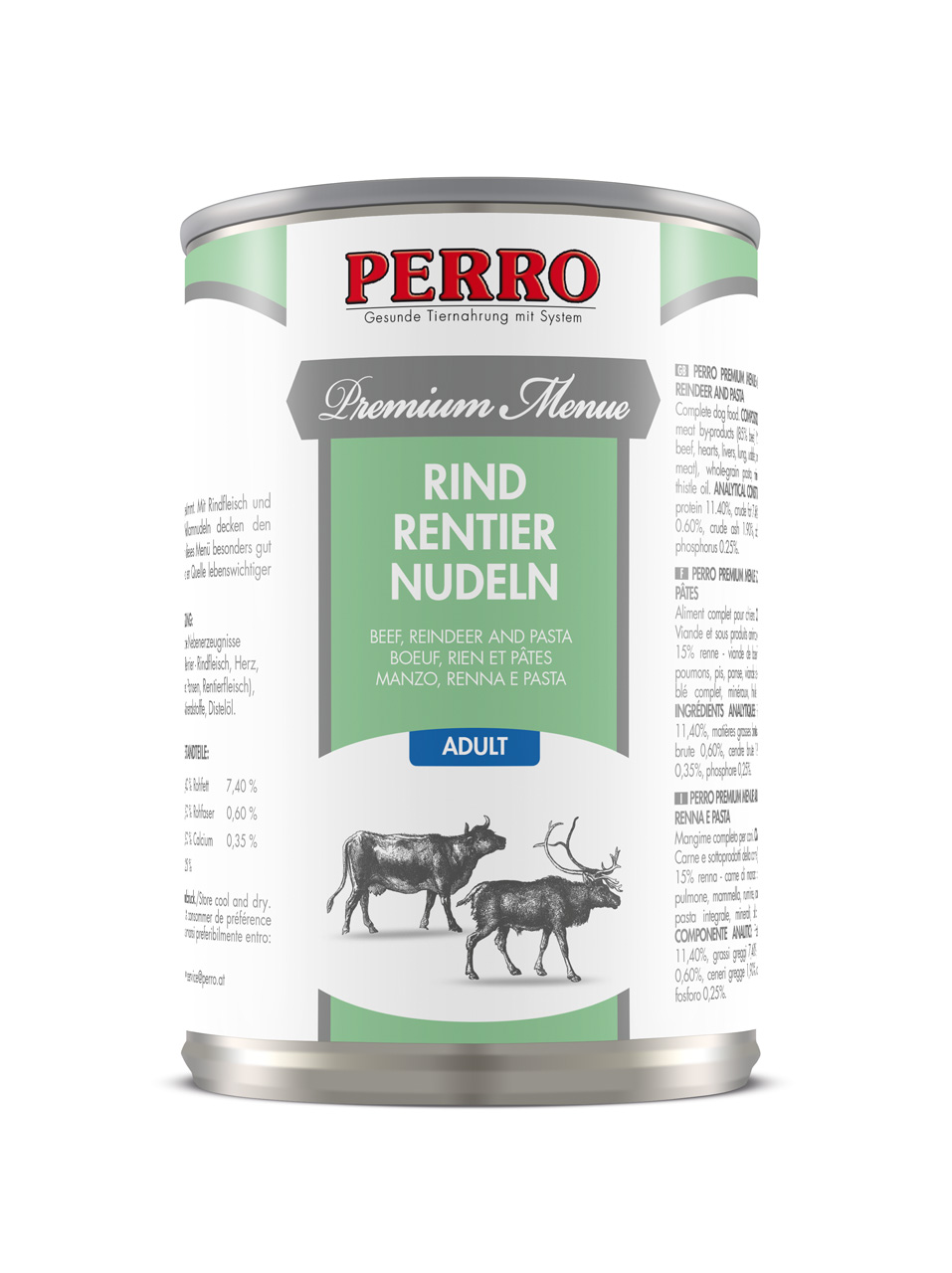 PERRO Premium Menue Adult Rind, Rentier und Vollkornnudeln